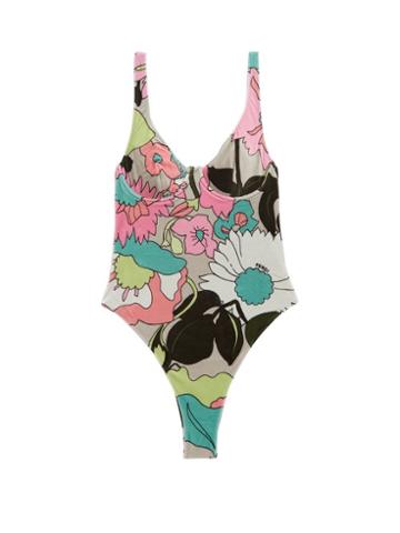 Matchesfashion.com Fendi - Windflowers-print Terry Swimsuit - Womens - Pink Print