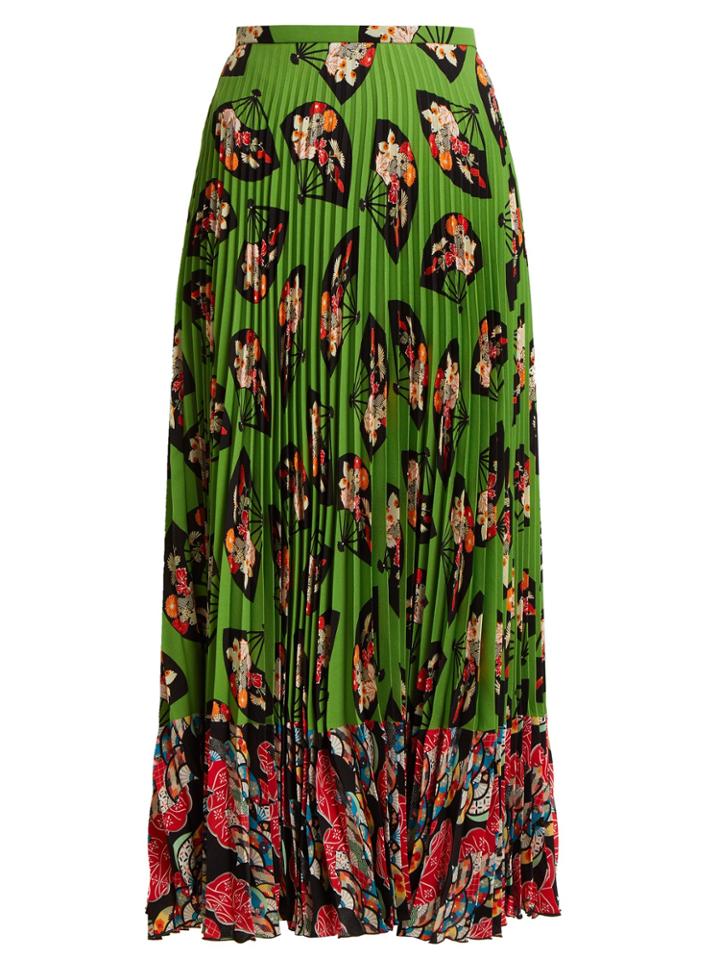 Andrew Gn Fan-print Pleated Silk Skirt