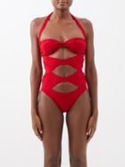 Norma Kamali - Peekaboo Mio Halterneck Cutout Swimsuit - Womens - Dark Red