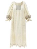 Matchesfashion.com Vita Kin - Gloria Balloon-sleeve Linen Midi Dress - Womens - Cream