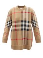 Burberry - Oversized Check-jacquard Knitted Sweater - Womens - Beige