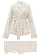 Ladies Lingerie General Sleep - Wrap Organic-cotton Gingham Pyjama Set - Womens - Beige White