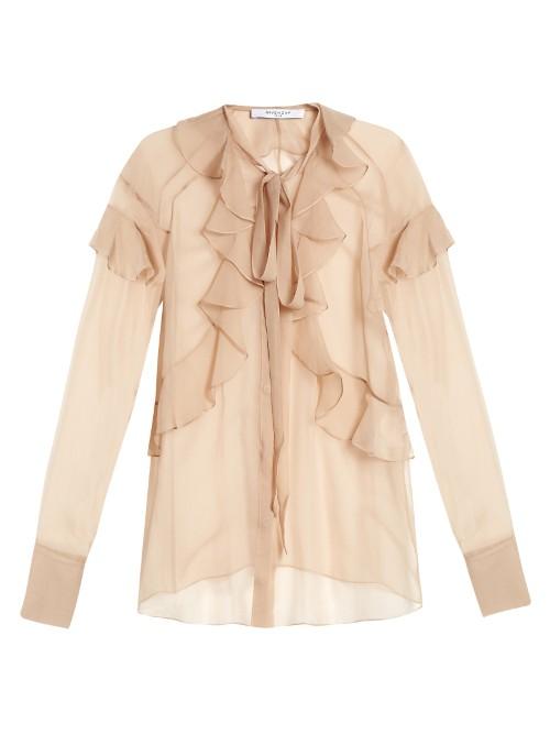 Givenchy Silk-chiffon Ruffled Neck-tie Blouse