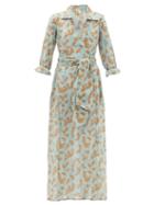 Ladies Lingerie Galanthya - Pauline Floral-print Belted Cotton-muslin Dress - Womens - Blue Print