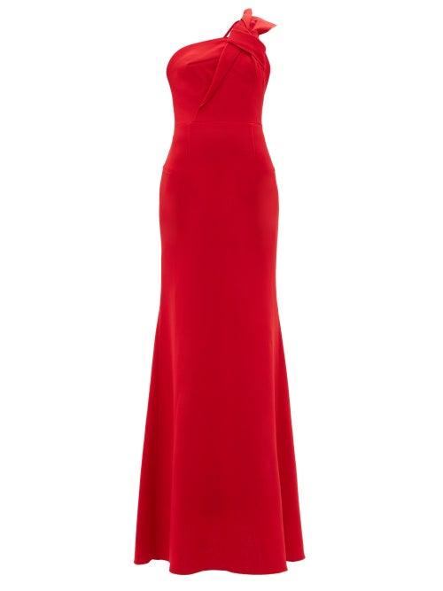 Matchesfashion.com Roland Mouret - Gosford Asymmetric Wool-crepe Gown - Womens - Red