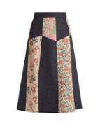 Matchesfashion.com Redvalentino - Patchwork Wool Herringbone Midi Skirt - Womens - Multi