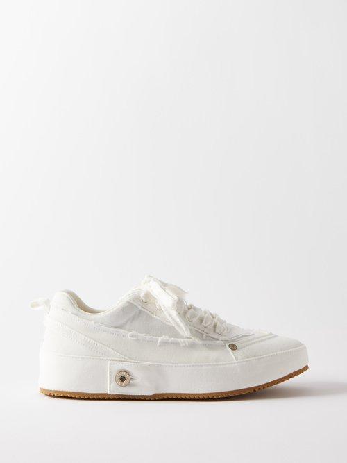 Loewe - Deconstructed Frayed Denim Trainers - Mens - White