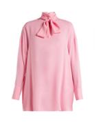 Matchesfashion.com Valentino - Pussy Bow Silk Crepe Blouse - Womens - Pink
