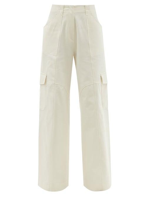 Ladies Rtw Petar Petrov - Garnet Cargo-pocket Cotton-gabardine Trousers - Womens - Ivory