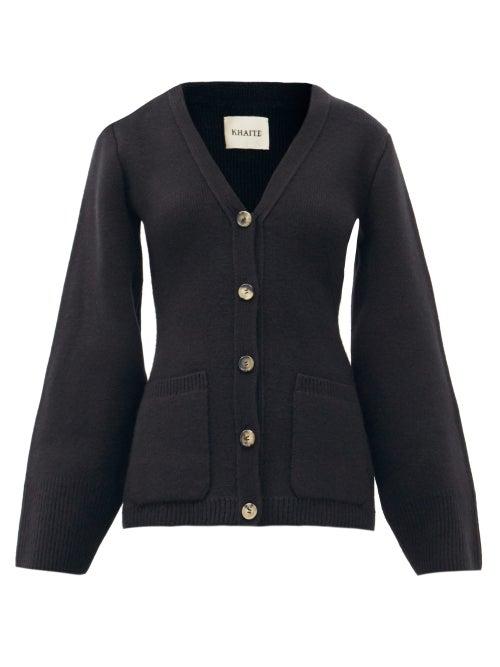 Matchesfashion.com Khaite - Lucy Flared-sleeve V-neck Cashmere Cardigan - Womens - Black