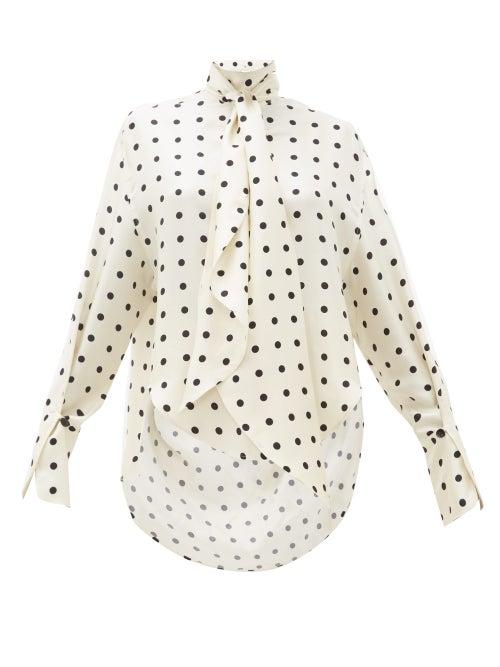 Matchesfashion.com Petar Petrov - Beverly Polka Dot Print Silk Twill Blouse - Womens - White Black