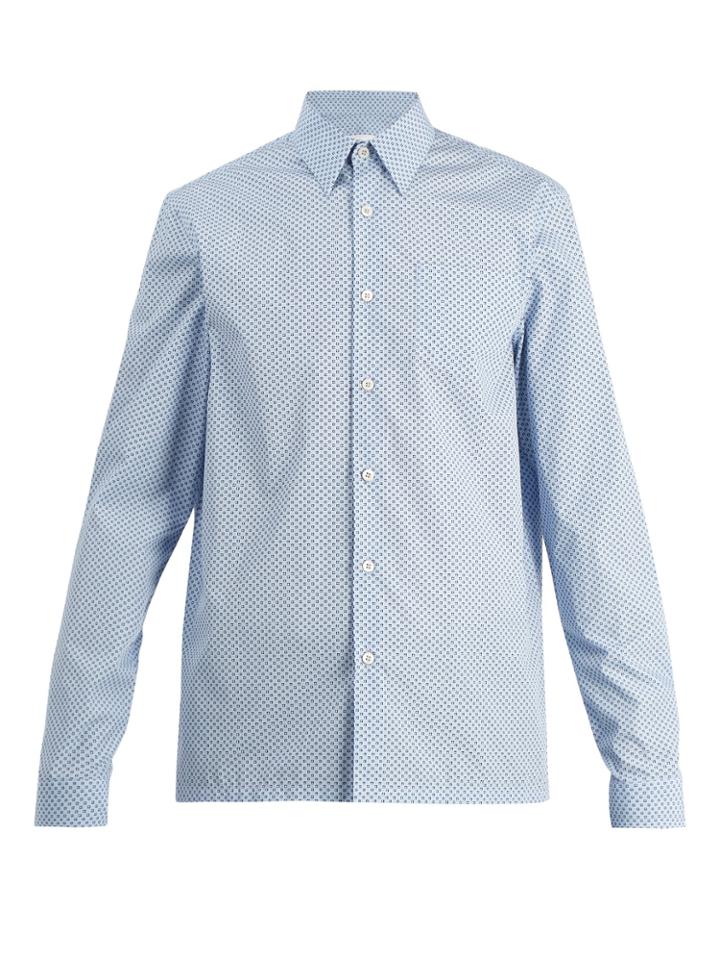 Prada Single-cuff Micro-clover Print Cotton Shirt