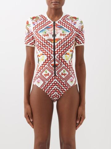 Mary Katrantzou Mary-mare - Lago Printed Paddle Suit - Womens - Red Print