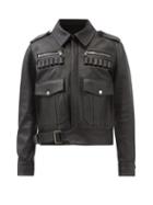 Balmain - Flap-pocket Leather Aviator Jacket - Mens - Black