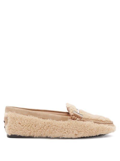 Matchesfashion.com Tod's - Gommino T Bar Shearling Loafers - Womens - Light Tan