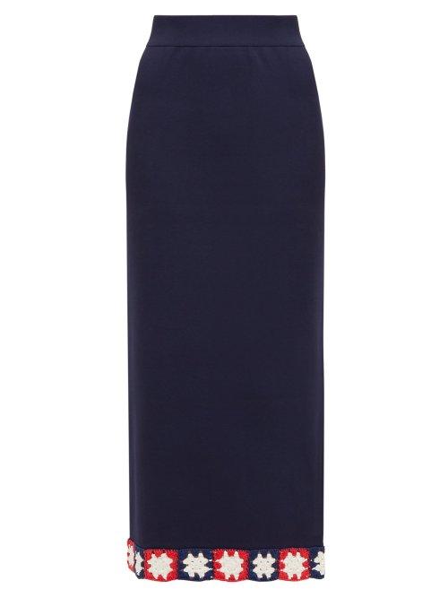 Matchesfashion.com Staud - Pier Crocheted Trim Pencil Skirt - Womens - Navy