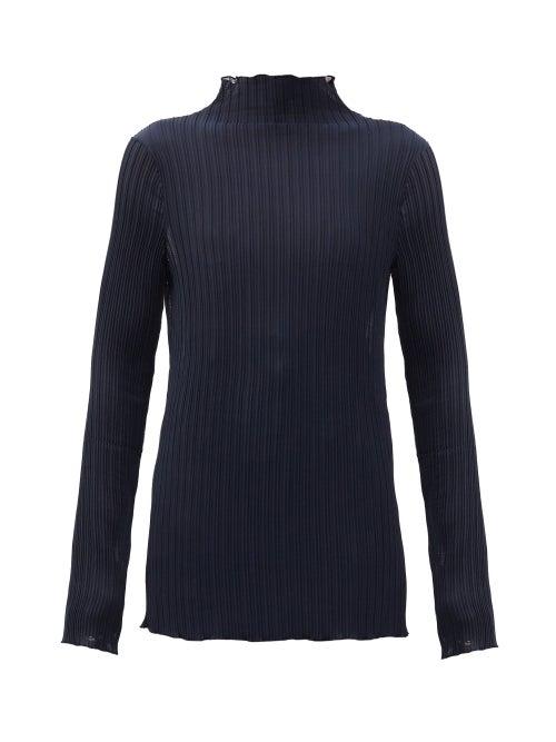 Matchesfashion.com Jil Sander - Funnel-neck Pliss-jersey Top - Womens - Navy