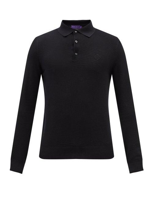 Ralph Lauren Purple Label - Long-sleeve Silk-blend Piqu Polo Shirt - Mens - Black