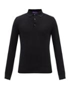 Ralph Lauren Purple Label - Long-sleeve Silk-blend Piqu Polo Shirt - Mens - Black