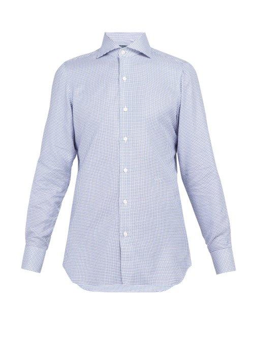 Matchesfashion.com Finamore 1925 - Check Cotton Shirt - Mens - Blue