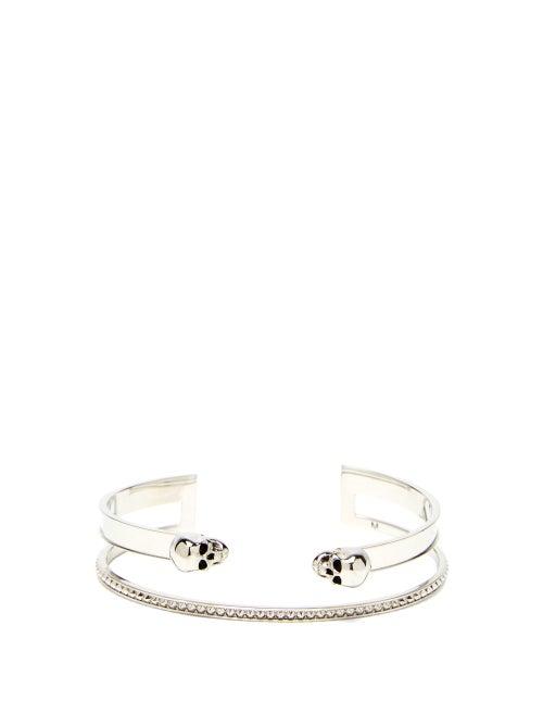 Matchesfashion.com Alexander Mcqueen - Skull Double-band Bracelet - Mens - Silver
