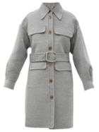 Matchesfashion.com Fendi - Single-breasted Logo-belt Felted-wool Coat - Womens - Light Grey