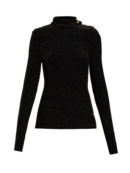 Matchesfashion.com Balmain - Glitter Embellished Velvet Top - Womens - Black Silver