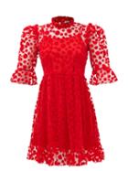 Batsheva - Spring Flocked Polka-dot Tulle Dress - Womens - Red