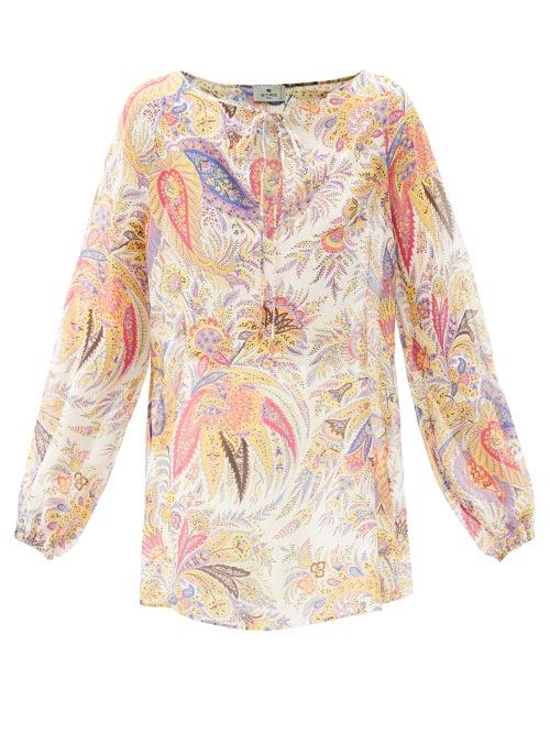 Matchesfashion.com Etro - Mykonos Paisley-print Cotton-blend Blouse - Womens - White Multi