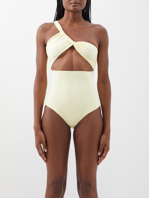 Sara Cristina - Narcissus One-shoulder Cutout Swimsuit - Womens - Pale Yellow