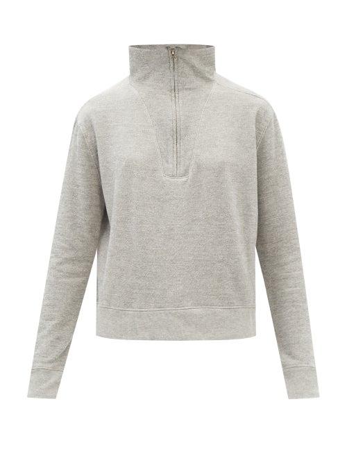 Nili Lotan - Quarter-zip Cotton-blend Jersey Sweatshirt - Womens - Light Grey