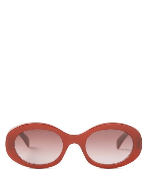 Celine Eyewear - Triomphe Oversized Oval Acetate Sunglasses - Womens - Dark Burgundy
