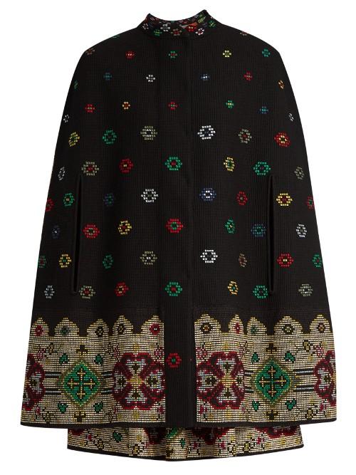 Alexander Mcqueen Cross-stitch Jacquard Wool Mix Cape