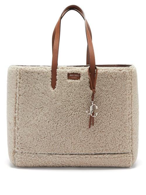 Jimmy Choo - Laylin Leather-trim Shearling Tote Bag - Womens - Cream Multi