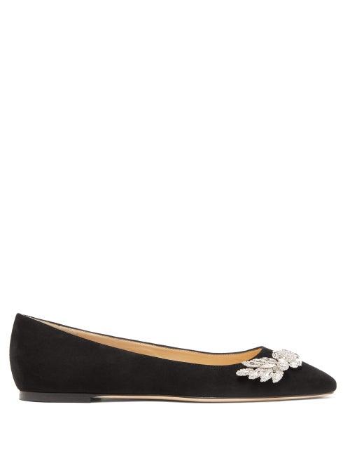 Matchesfashion.com Jimmy Choo - Mirele Crystal-embellished Suede Ballet Flats - Womens - Black