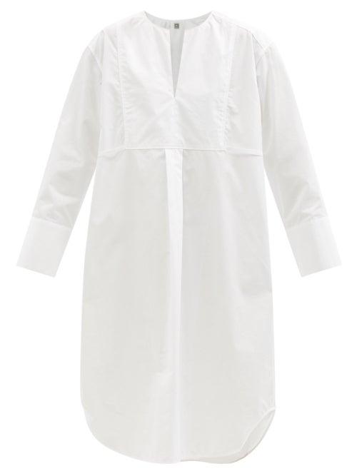 Ladies Rtw Totme - V-neck Cotton-poplin Shirt Dress - Womens - White