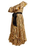 Matchesfashion.com Temperley London - Eliska Ruffled One Shoulder Dress - Womens - Gold