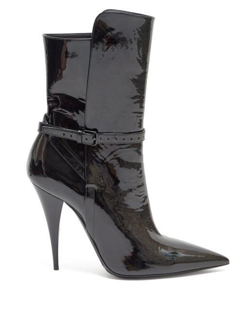 Matchesfashion.com Saint Laurent - Kiki Point Toe Patent Leather Boots - Womens - Black