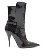 Matchesfashion.com Saint Laurent - Kiki Point Toe Patent Leather Boots - Womens - Black