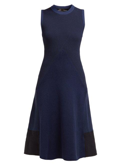 Matchesfashion.com Proenza Schouler - Pieced Rib Knit Cotton Blend Dress - Womens - Blue Multi