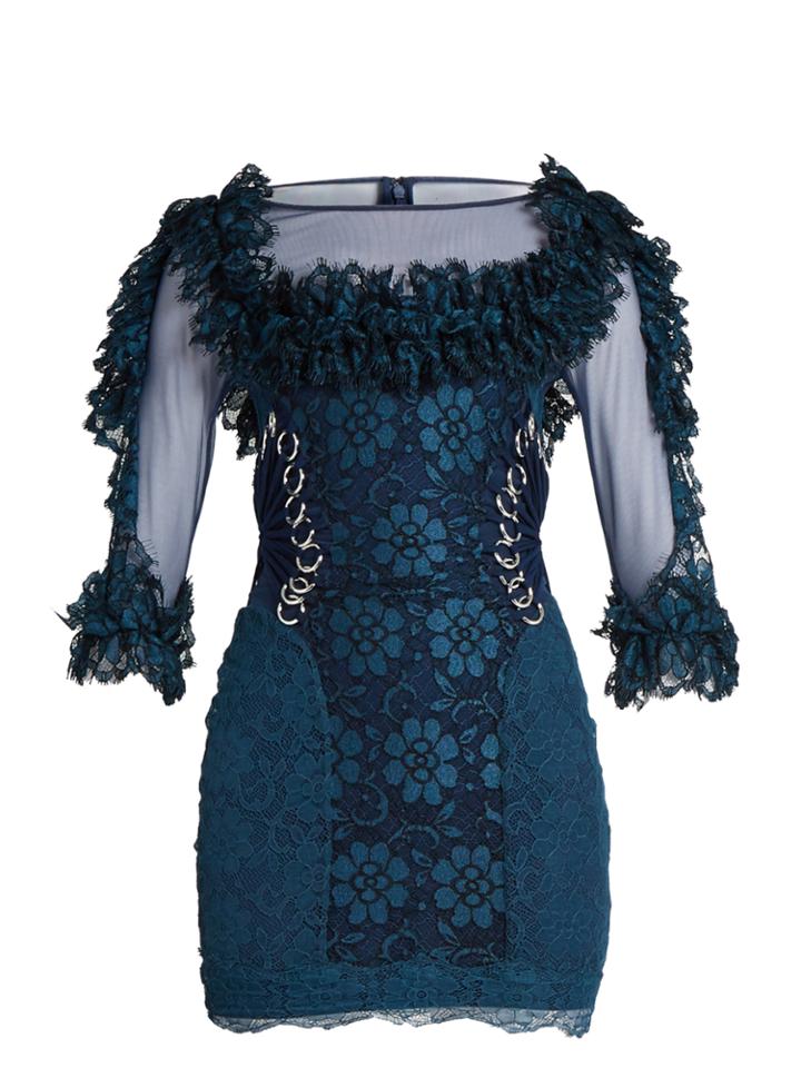 Christopher Kane Contrast-panel Ring-embellished Lace Mini Dress