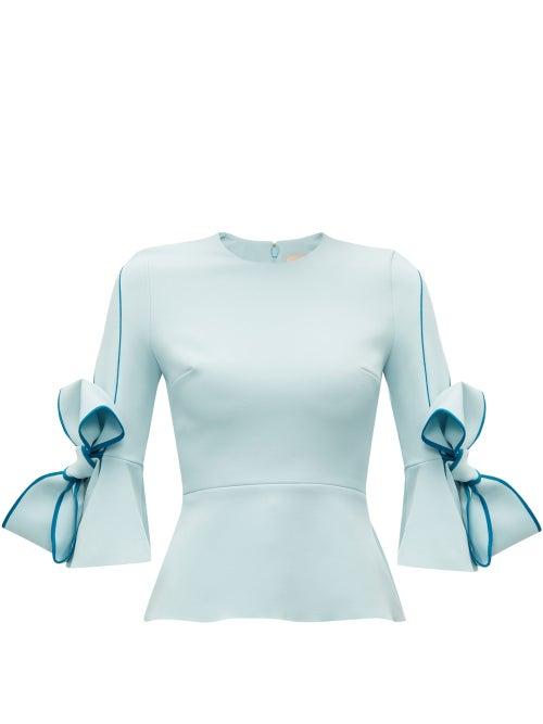 Matchesfashion.com Roksanda - Kemi Bow Sleeve Crepe Blouse - Womens - Light Blue