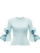 Matchesfashion.com Roksanda - Kemi Bow Sleeve Crepe Blouse - Womens - Light Blue