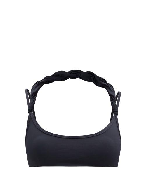 Matchesfashion.com The Attico - Twist-strap Scoop-neck Bikini Top - Womens - Black