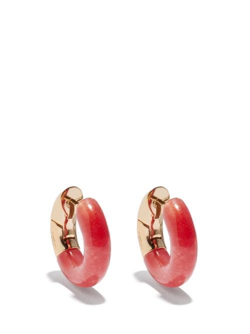 Ladies Jewellery Bottega Veneta - Jade & 18kt Gold-plated Silver Hoop Earrings - Womens - Red Gold