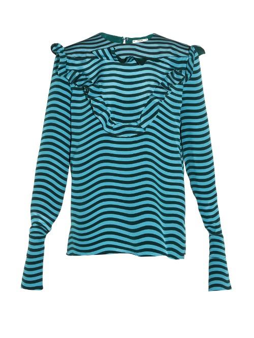 Fendi Ruffled-front Striped Silk-cady Blouse