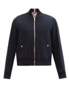 Matchesfashion.com Thom Browne - Tricolour-stripe Cotton-blend Bomber Jacket - Mens - Navy