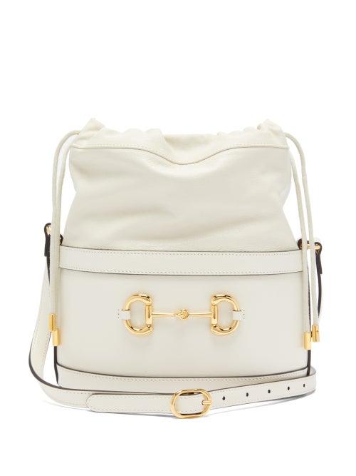 Matchesfashion.com Gucci - 1955 Horsebit Drawstring Leather Bucket Bag - Womens - White
