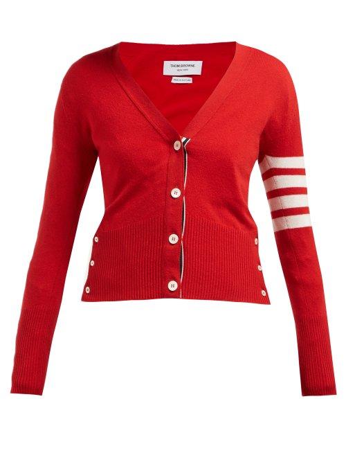 Matchesfashion.com Thom Browne - V Neck Cashmere Cardigan - Womens - Red Multi