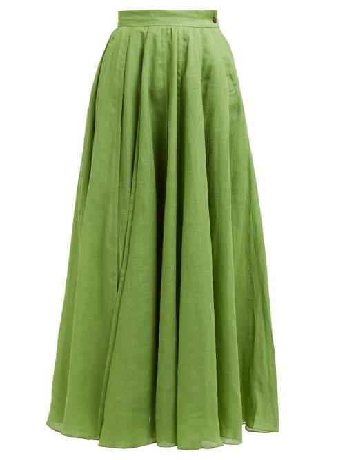 Matchesfashion.com Three Graces London - Arlene Ramie Voile Maxi Skirt - Womens - Green